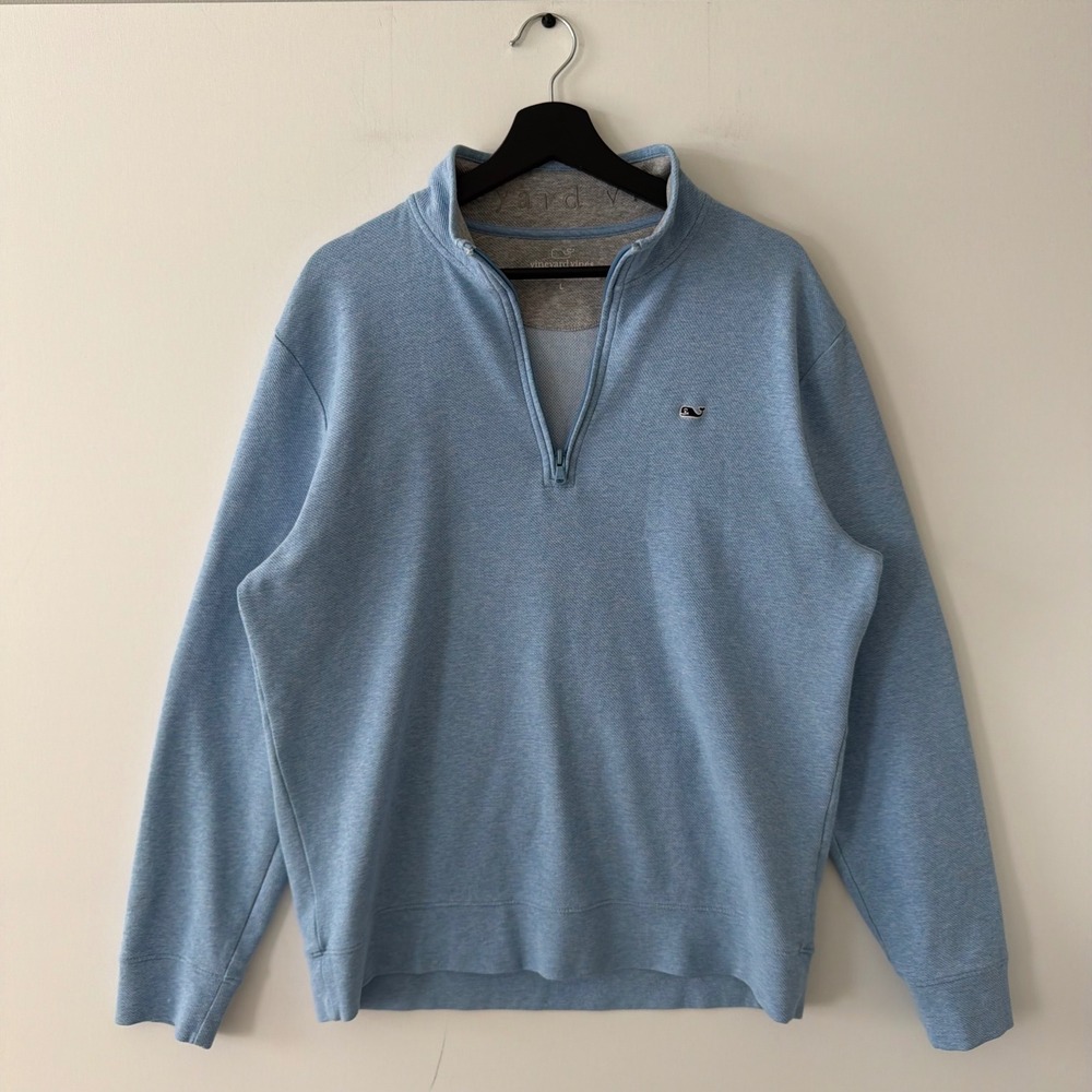 Vineyard Vines Performance Mens Large Light Blue Heathered Quarter Zip Pullover